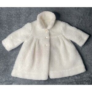 VTG 80s Millicents San Francisco White Faux Fur Girl Swing Coat Jacket 2T
